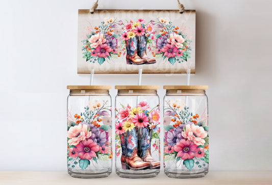 Cowgirl Boots and Pink Flowers | UVDTF Decal
