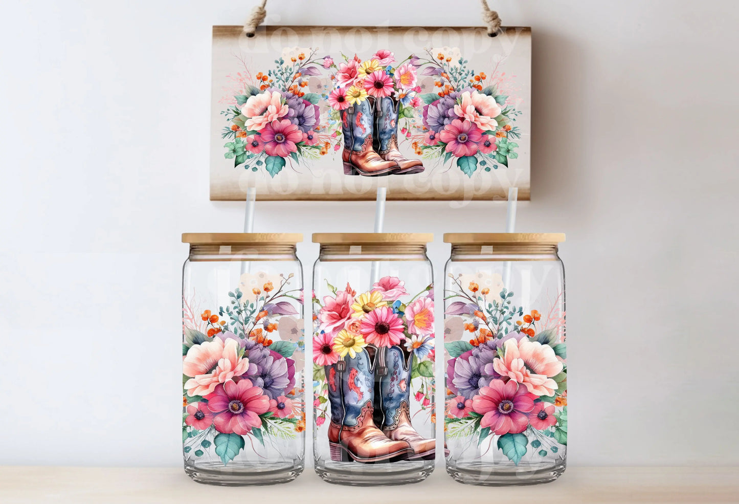 Cowgirl Boots and Pink Flowers | UVDTF Decal - Hey There Crafty LLC