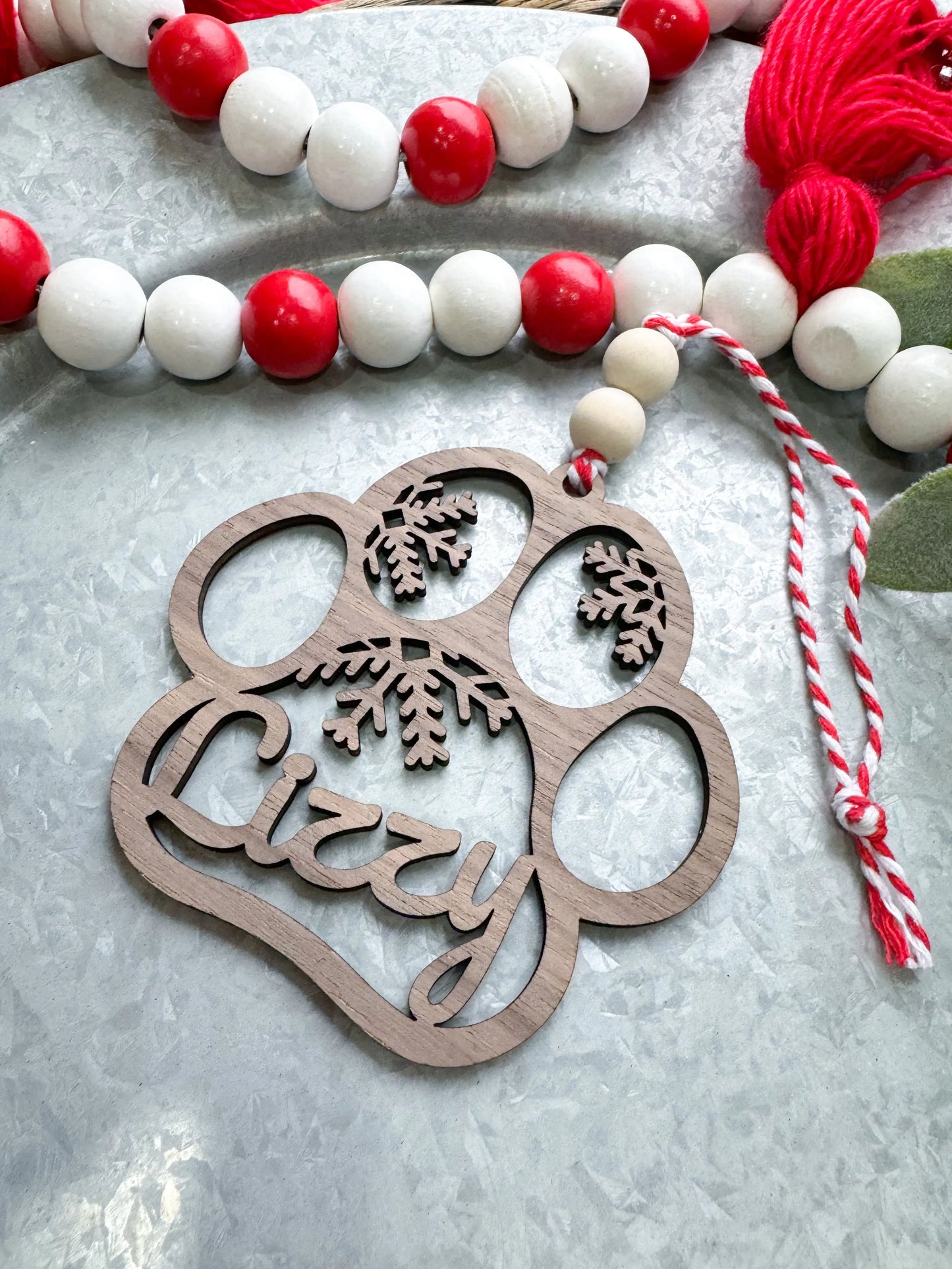 Customized Snowflake Dog Paw Ornament