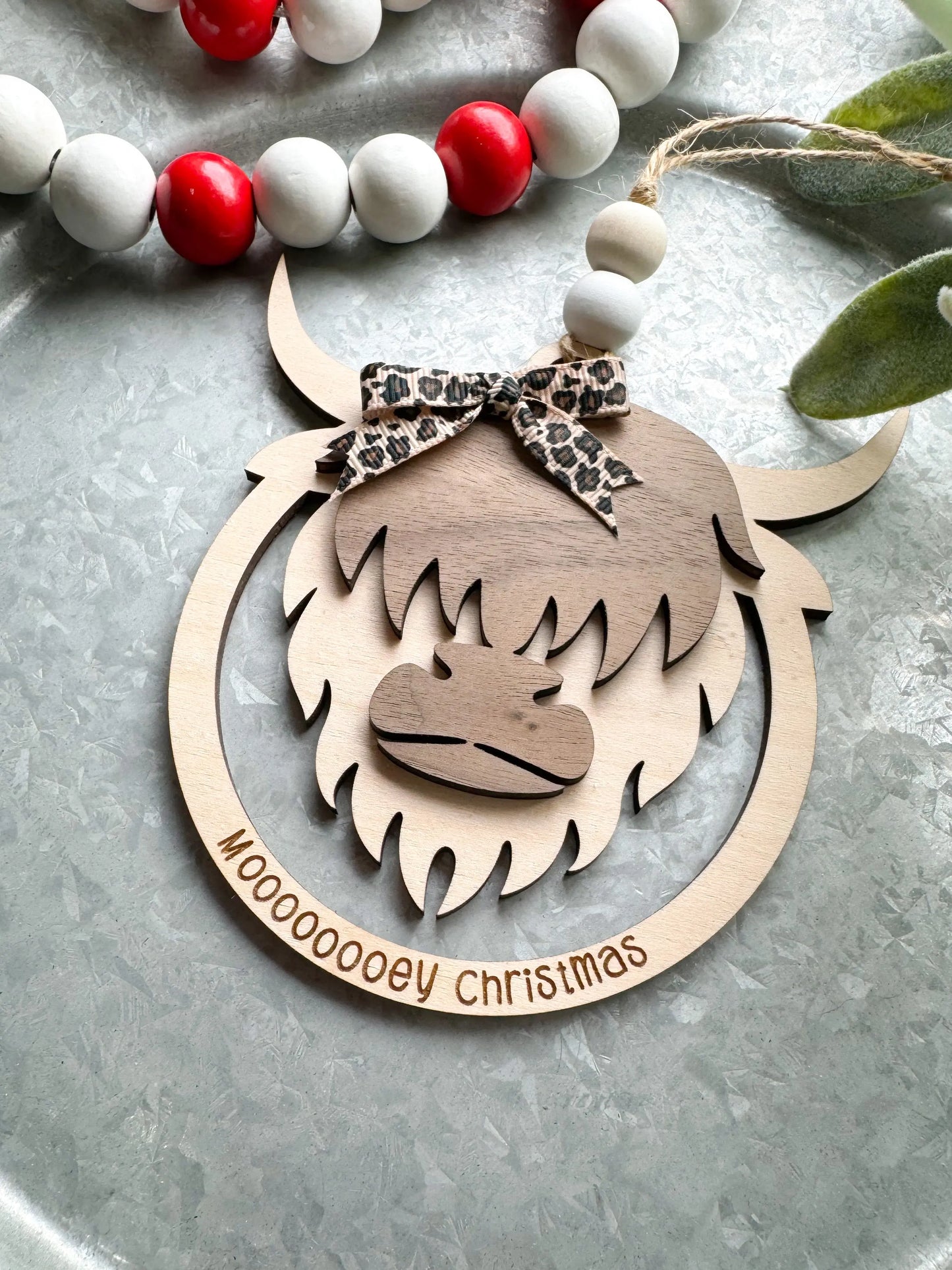 Moooooooey Christmas Highland Cow Ornament