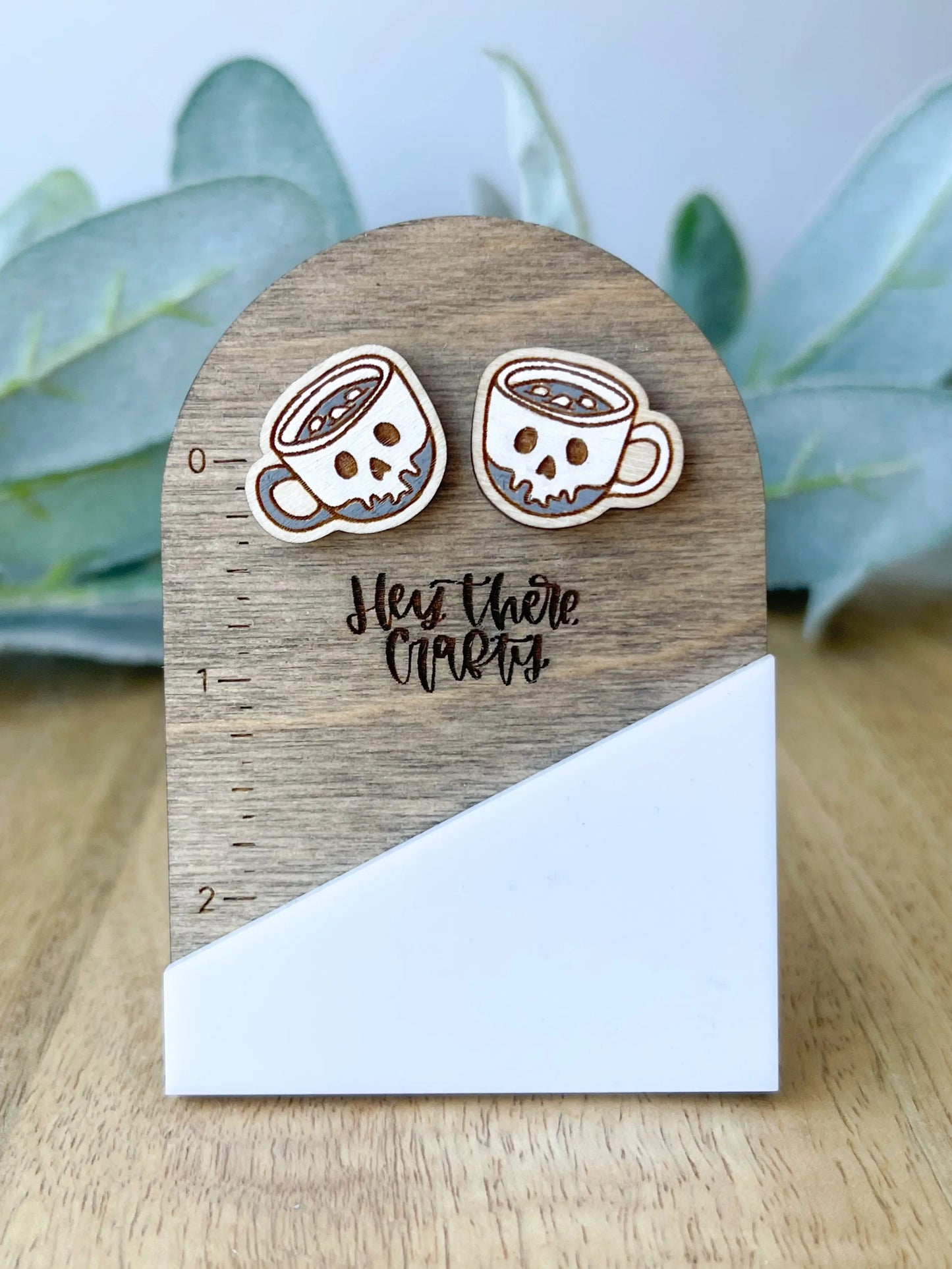 Skull Mug Wood Earring Studs