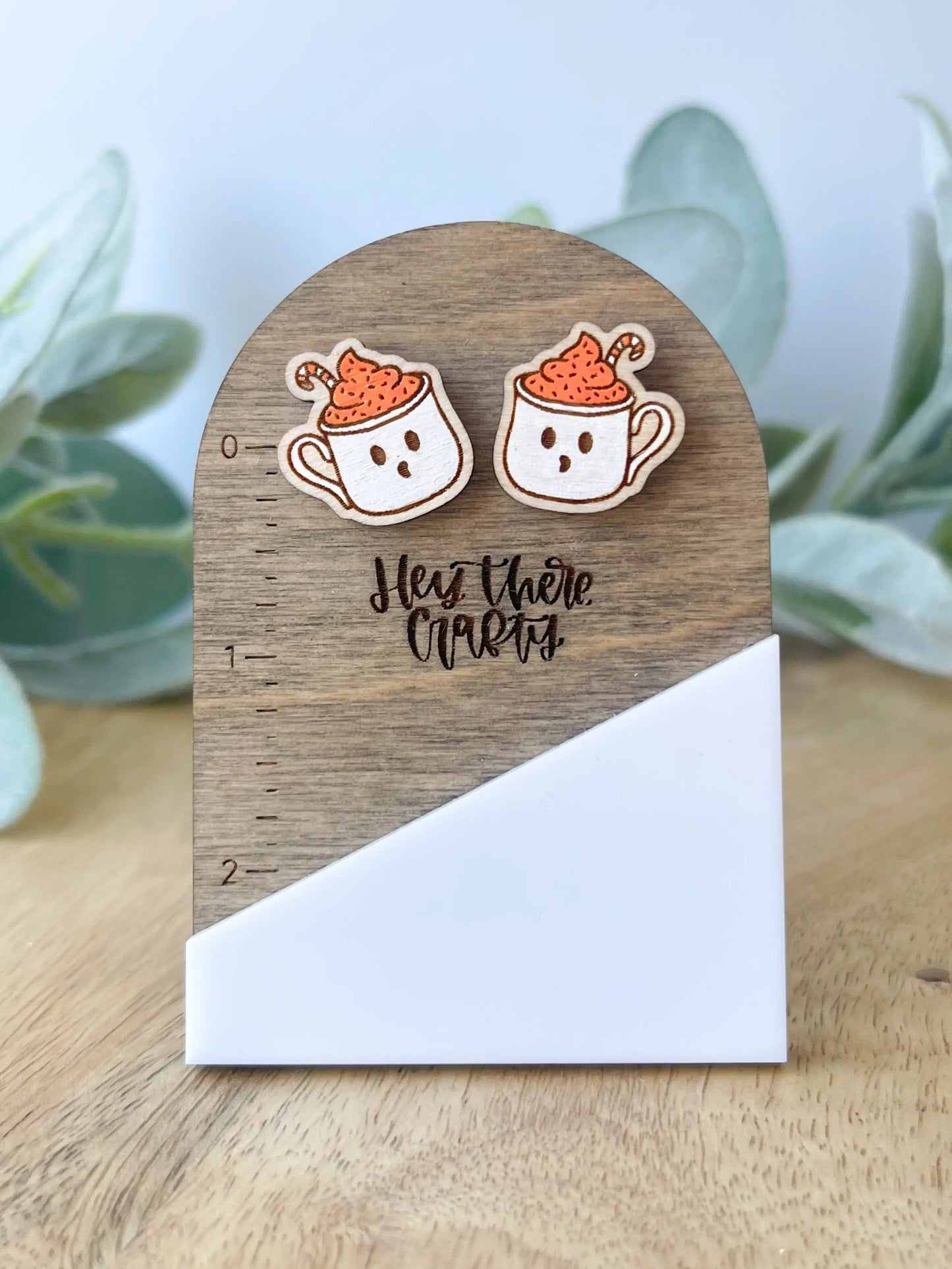 Ghostie Mug Wood Earring Studs
