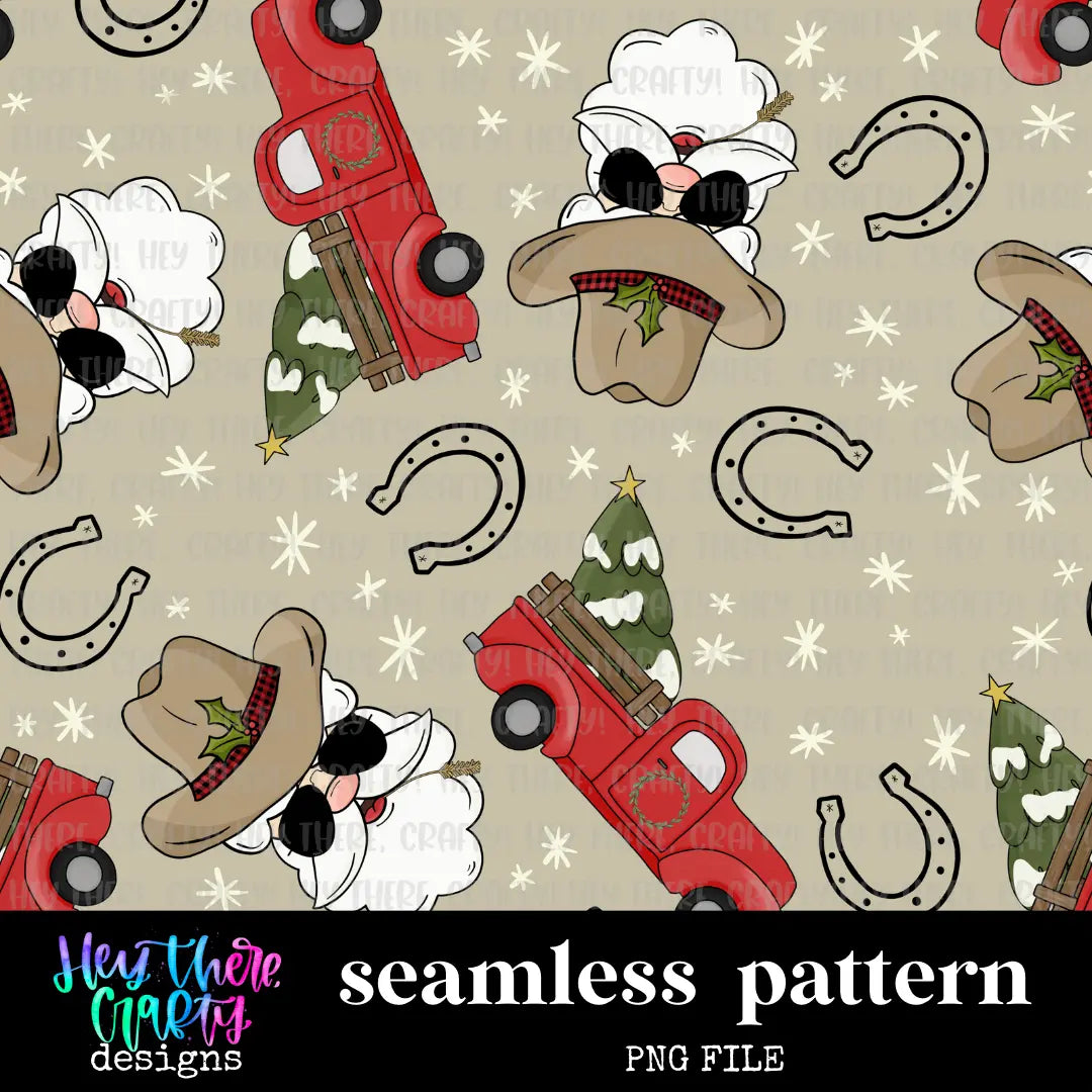 Cowboy Santa - Tan | Pattern/Digital Paper - Hey There Crafty LLC