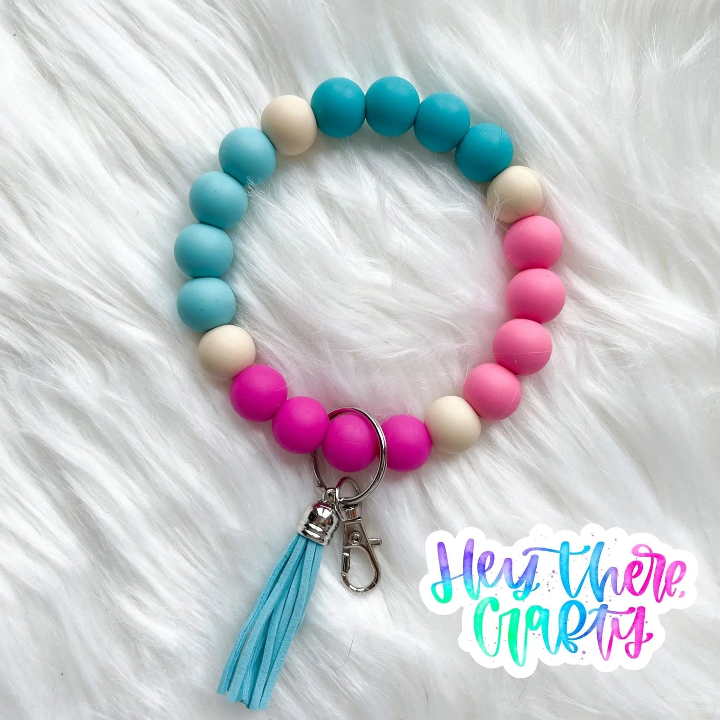 Pink & Blue Keychain Wristlet - Hey There Crafty LLC