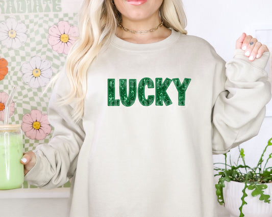 Lucky [Faux Embroidery and Sequins] | Matte Clear Film Screen Print Transfer