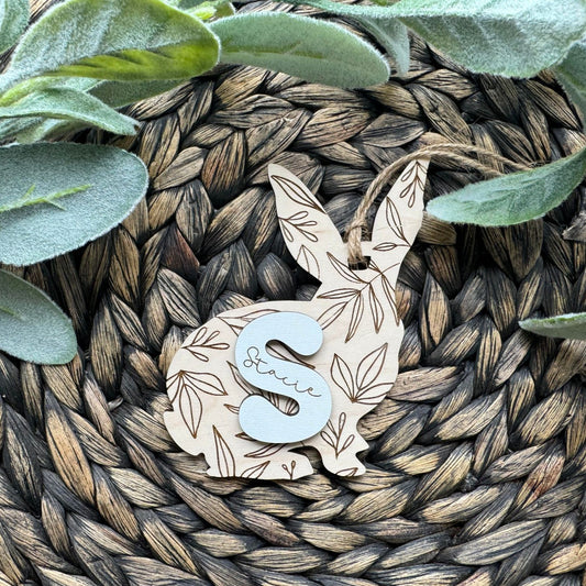 Bunny with Leaves and Letter | Personalized