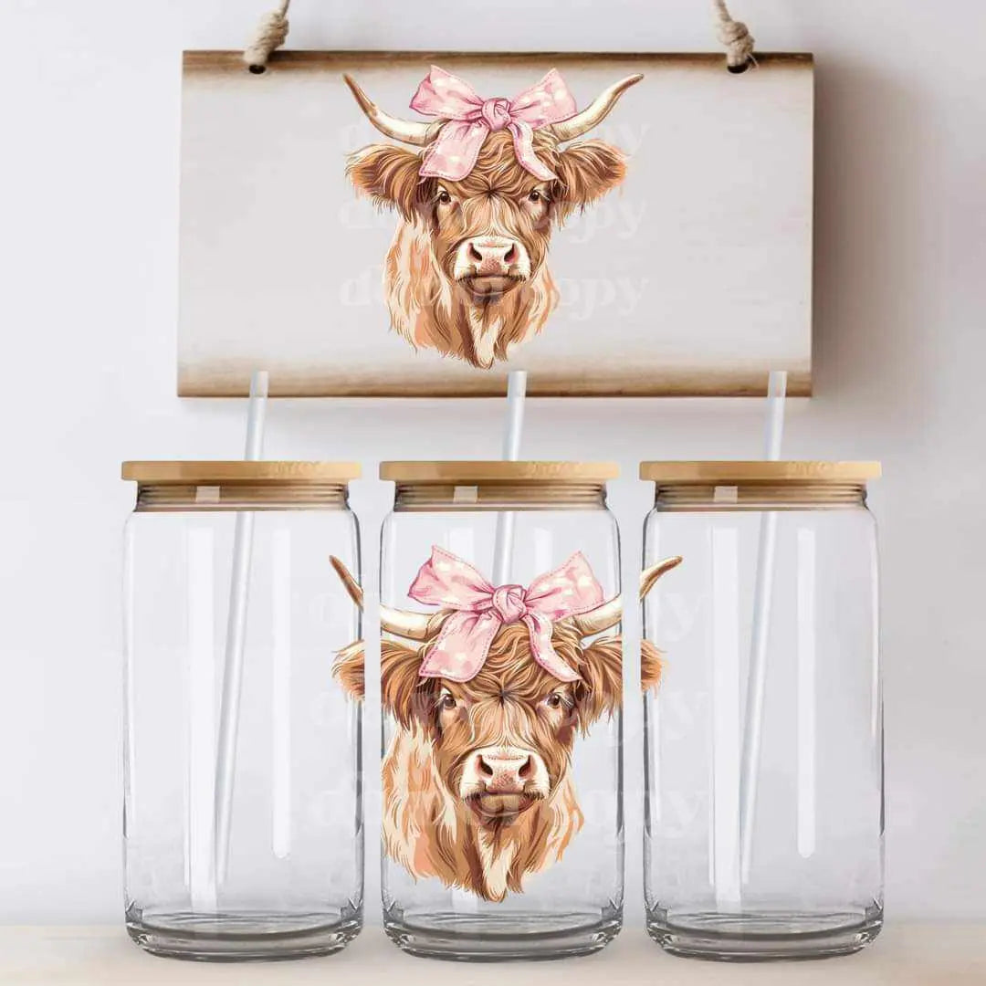 Highland Cow with Bow | UVDTF Decal - Hey There Crafty LLC