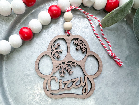 Customized Snowflake Dog Paw Ornament