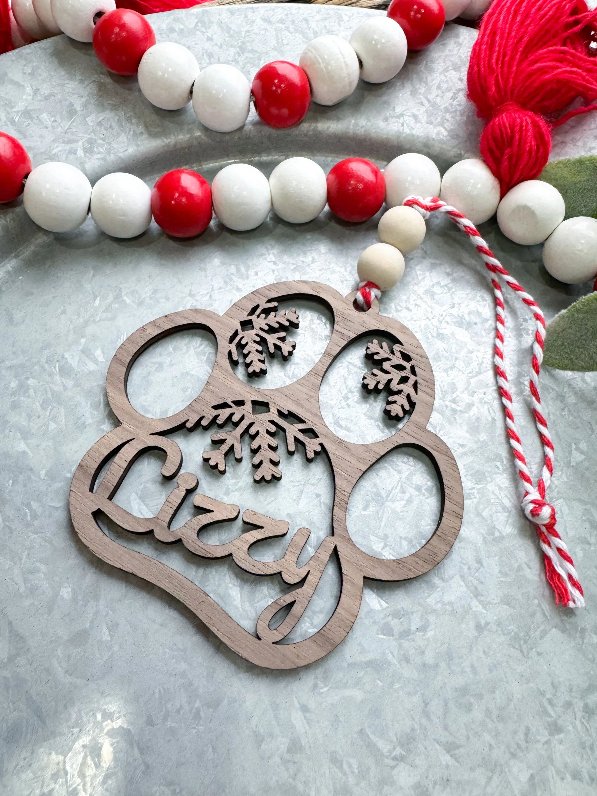 Customized Snowflake Dog Paw Ornament - Hey There Crafty LLC