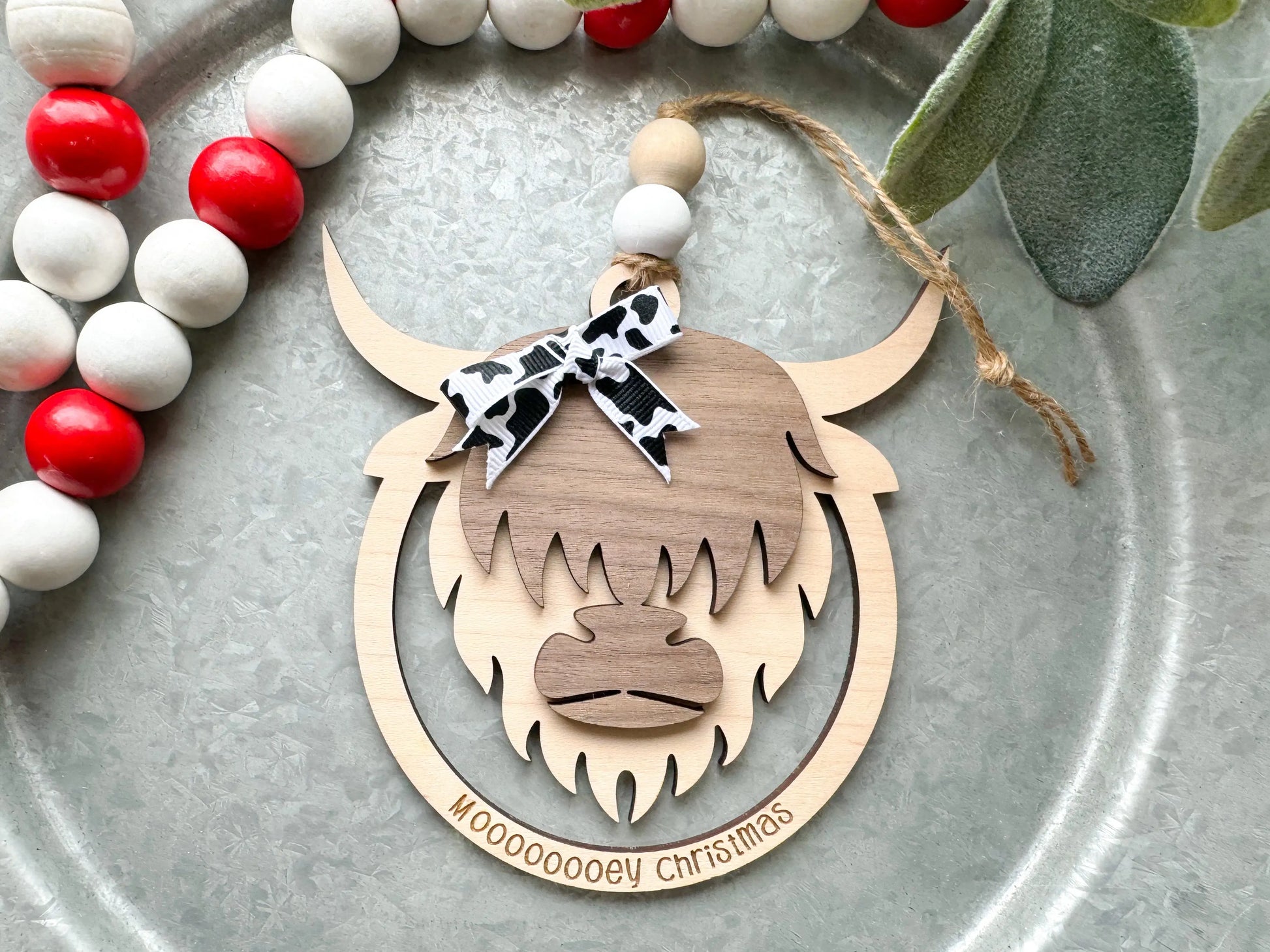 Moooooooey Christmas Highland Cow Ornament - Hey There Crafty LLC