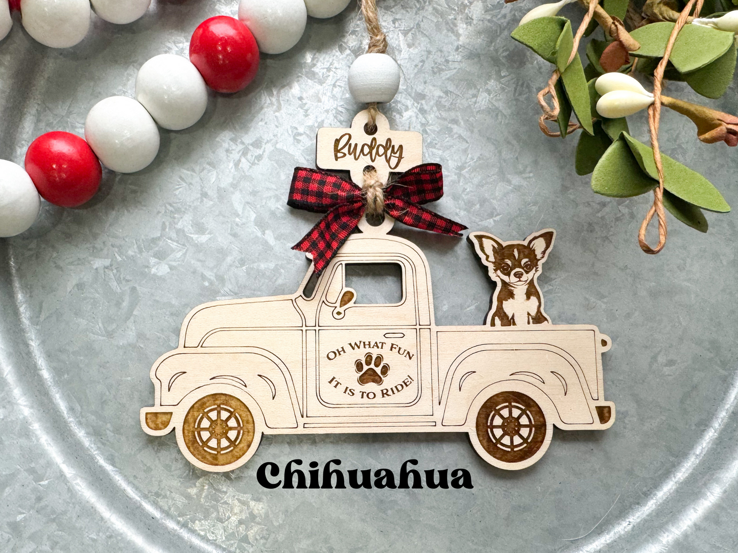 Oh What Fun it is to Ride - Customized Dog Ornament