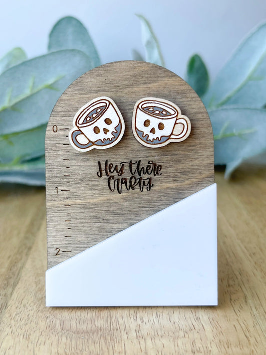 Skull Mug Wood Earring Studs