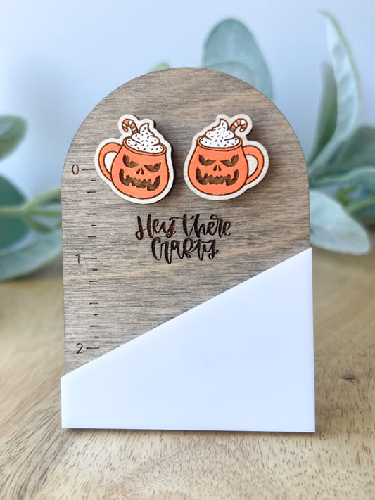 Spooky Pumpkin Wood Earring Studs