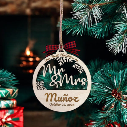 Our First Christmas as Mr & Mrs Personalized Ornament Hey There Crafty LLC