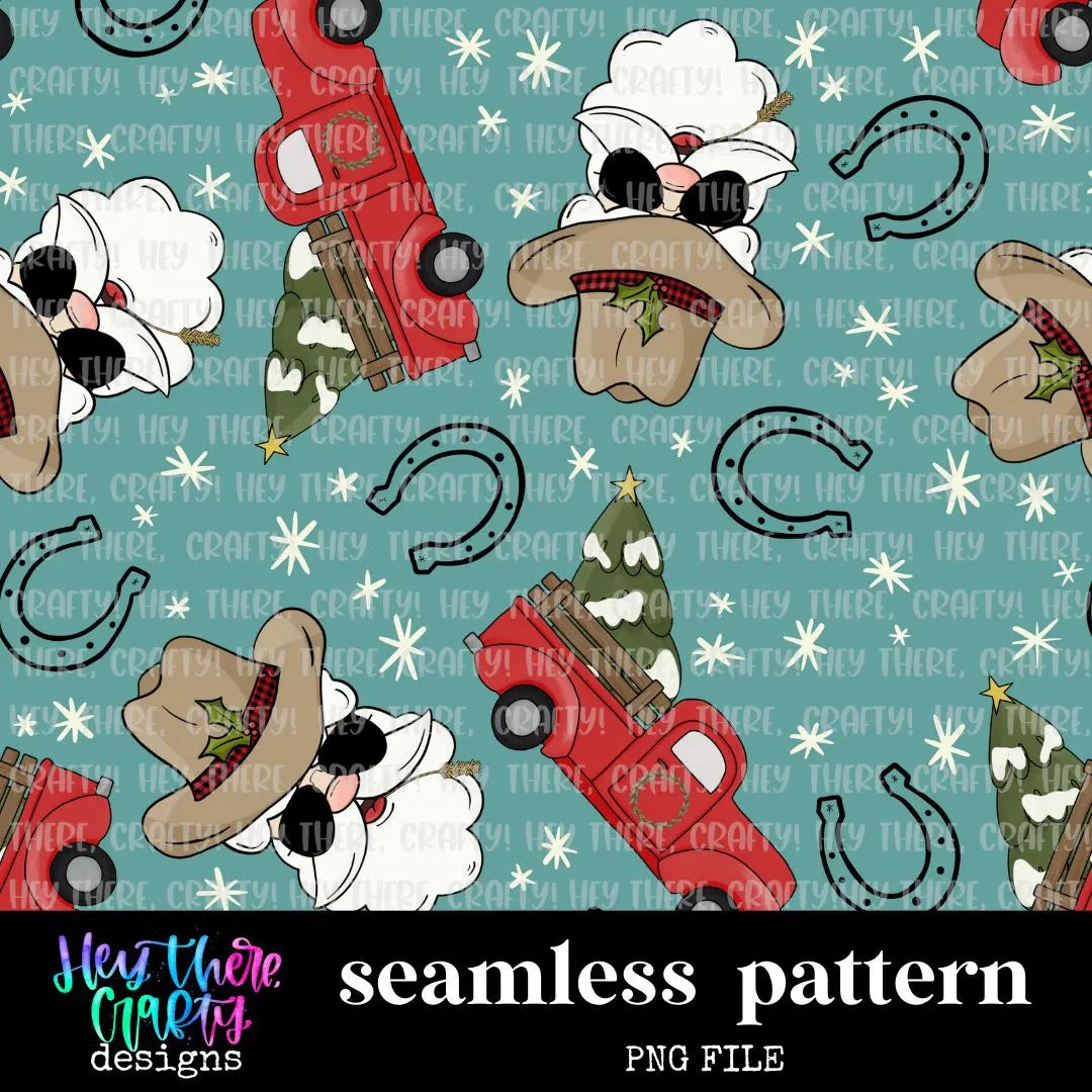 Cowboy Santa - Blue | Pattern/Digital Paper - Hey There Crafty LLC