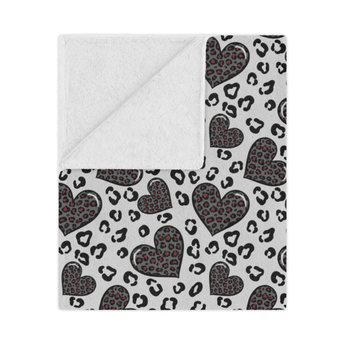Grey & Red Leopard Hearts Minky Blanket