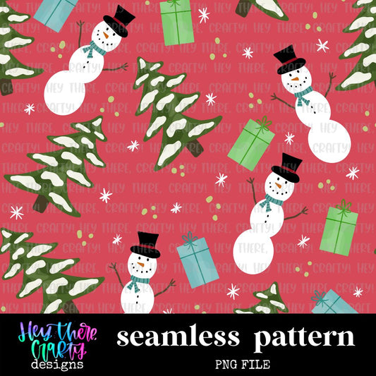 Snowman and Gifts - Red | Pattern/Digital Paper