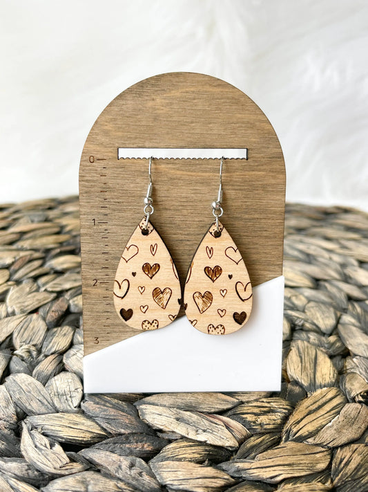 Heart Engraved Wood Teardrop Earrings - Hey There Crafty LLC