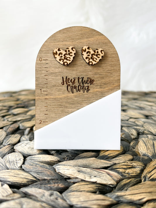 Wood Leopard Heart Earrings