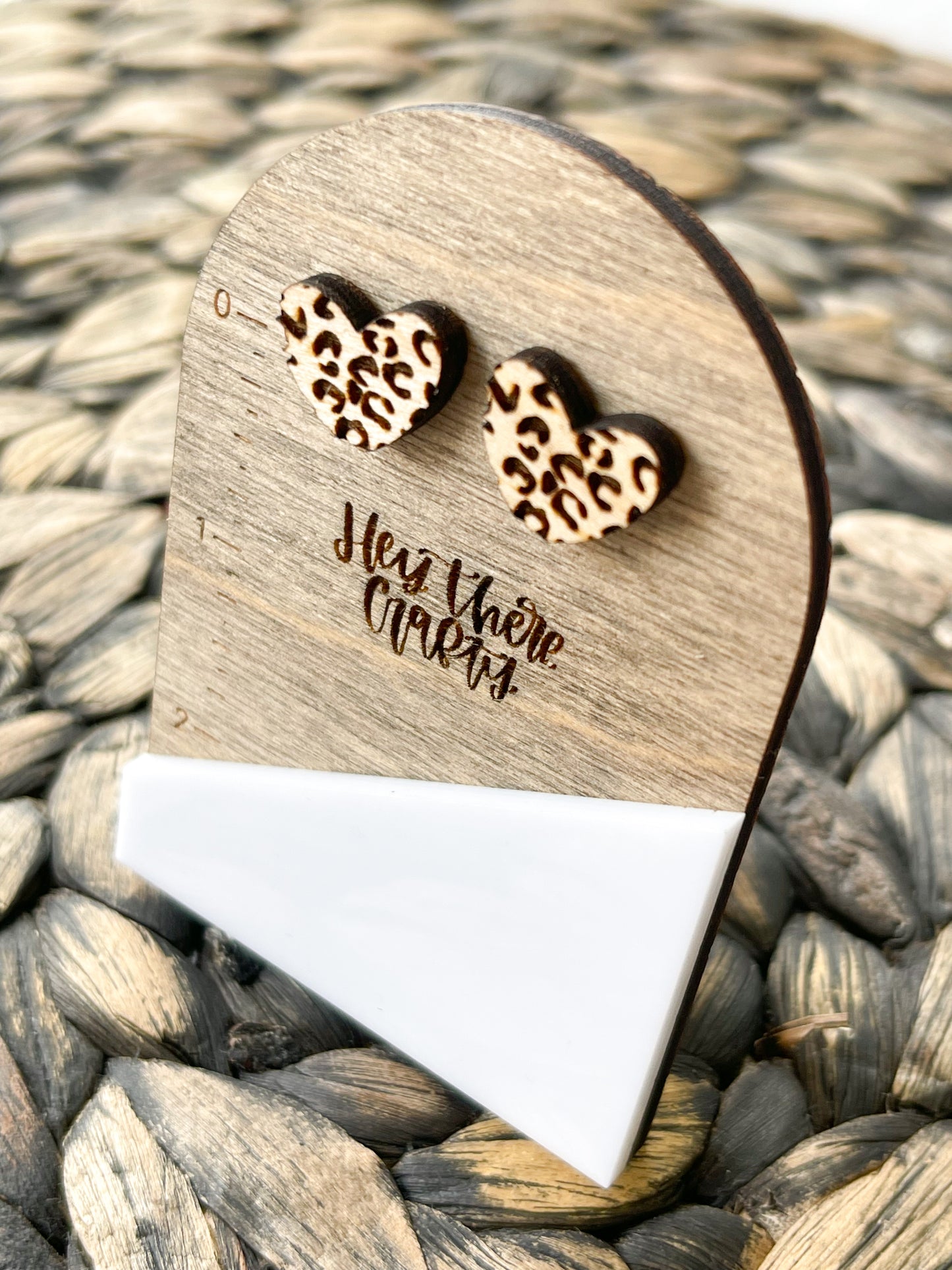 Wood Leopard Heart Earrings