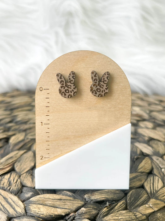 Leopard Bunny Wood Earrings - Hey There Crafty LLC