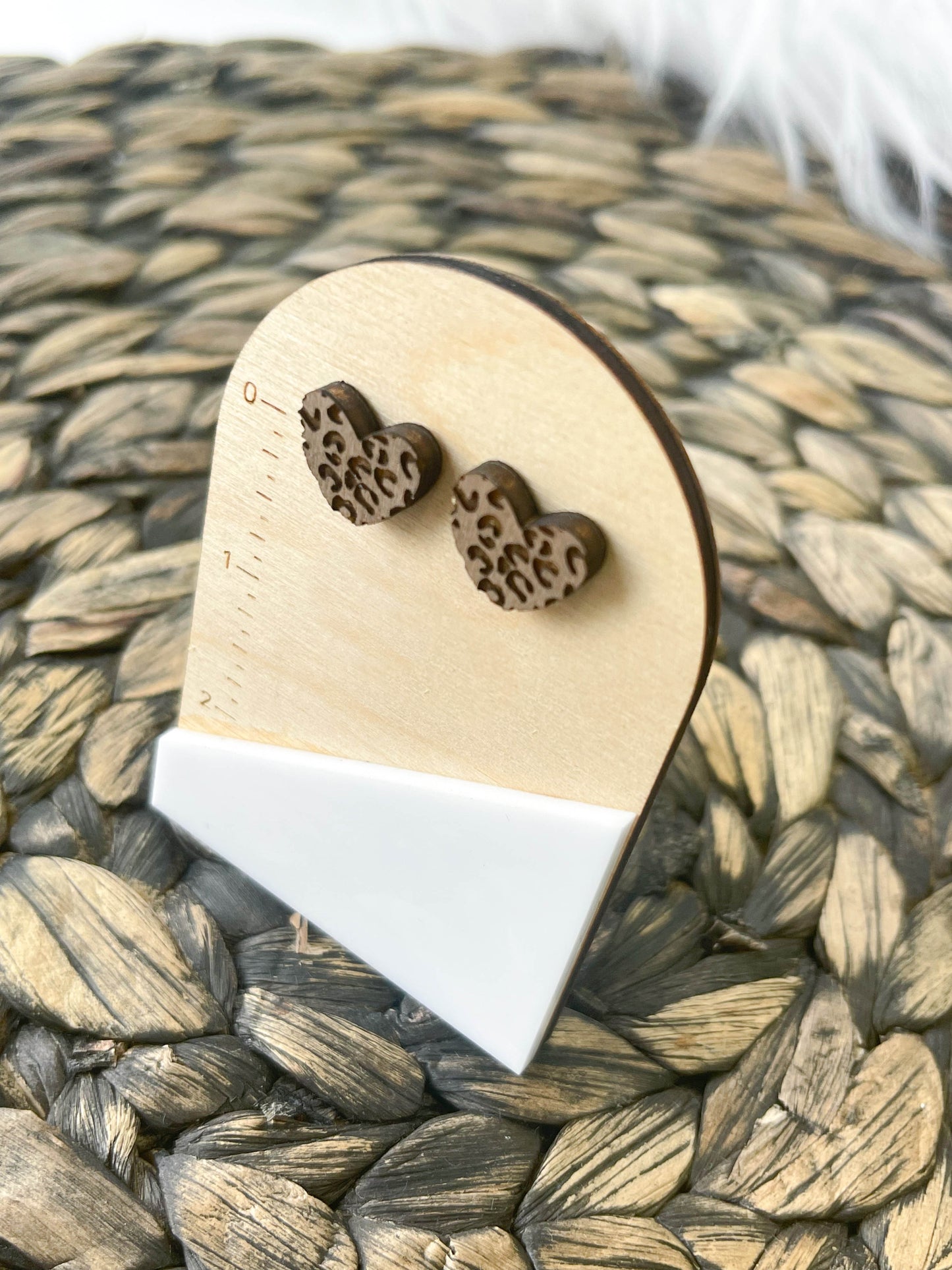 Leopard Heart Wood Earrings