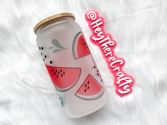 Watermelon | 16 oz Glass Can with Lid & Straw