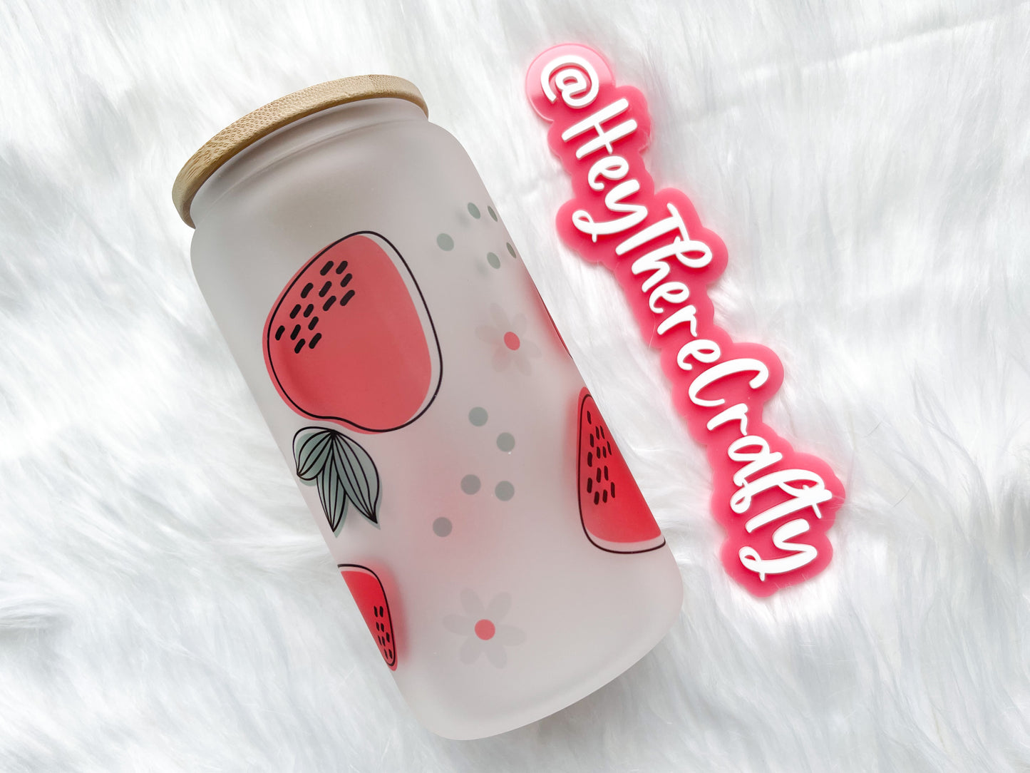 Strawberry | 16 oz Glass Can with Lid & Straw
