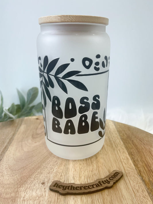 Boss Babe | 16 oz Glass Can with Lid & Straw