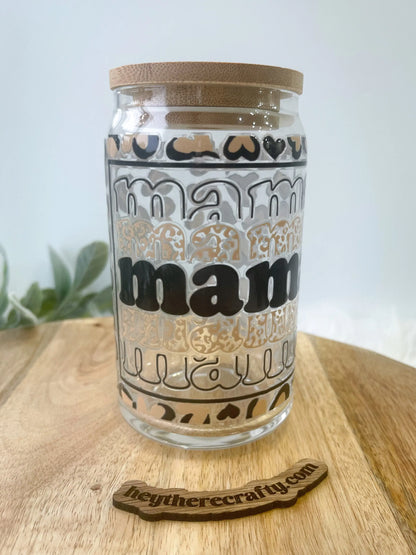 Leopard Mama | 16 oz Glass Can with Lid & Straw