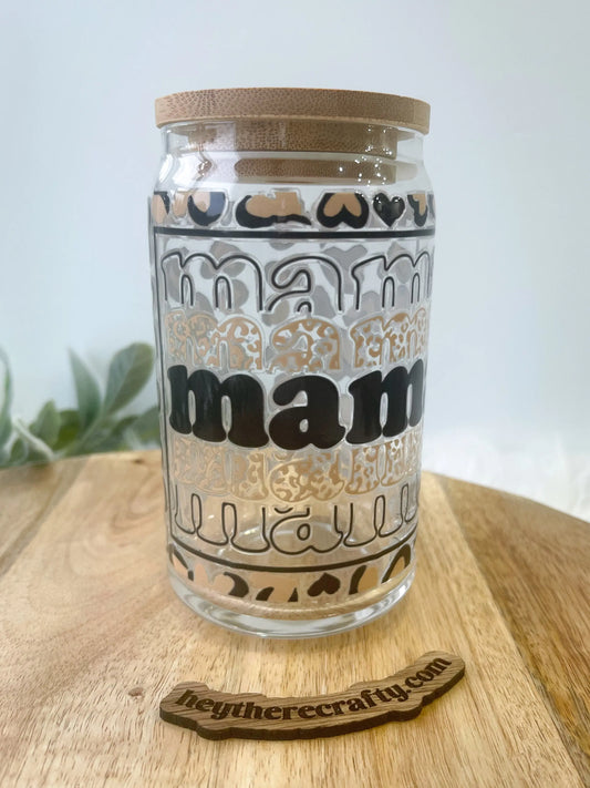 Leopard Mama | 16 oz Glass Can with Lid & Straw