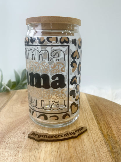 Leopard Mama | 16 oz Glass Can with Lid & Straw