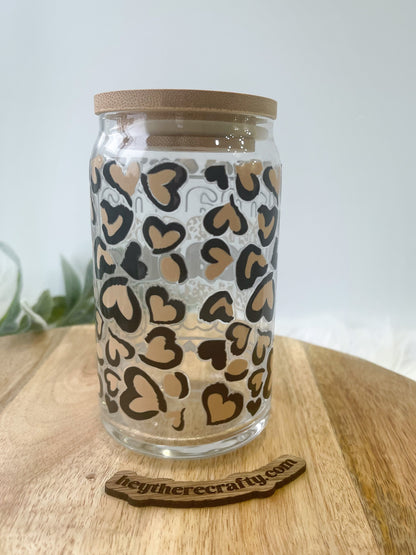 Leopard Mama | 16 oz Glass Can with Lid & Straw