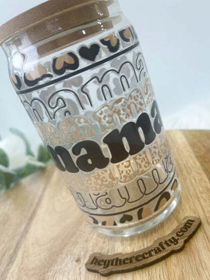 Leopard Mama | 16 oz Glass Can with Lid & Straw