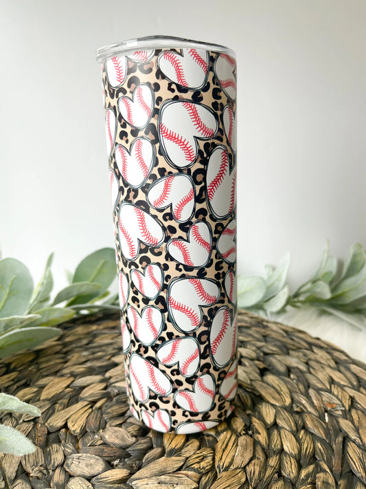 Leopard Baseball | 20oz Tumbler with Straw - Hey There Crafty LLC