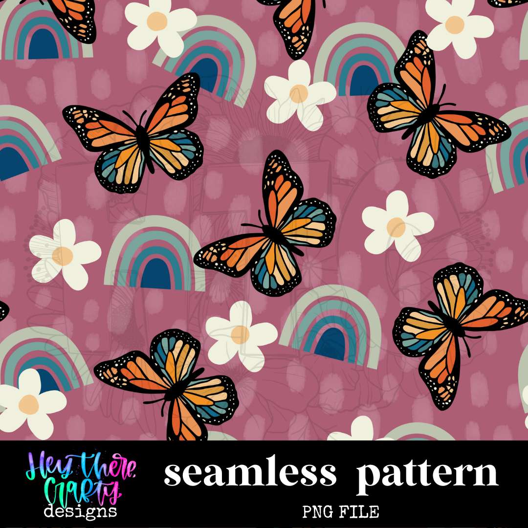 Retro Butterflies - Dark Pink | Pattern/Digital Paper