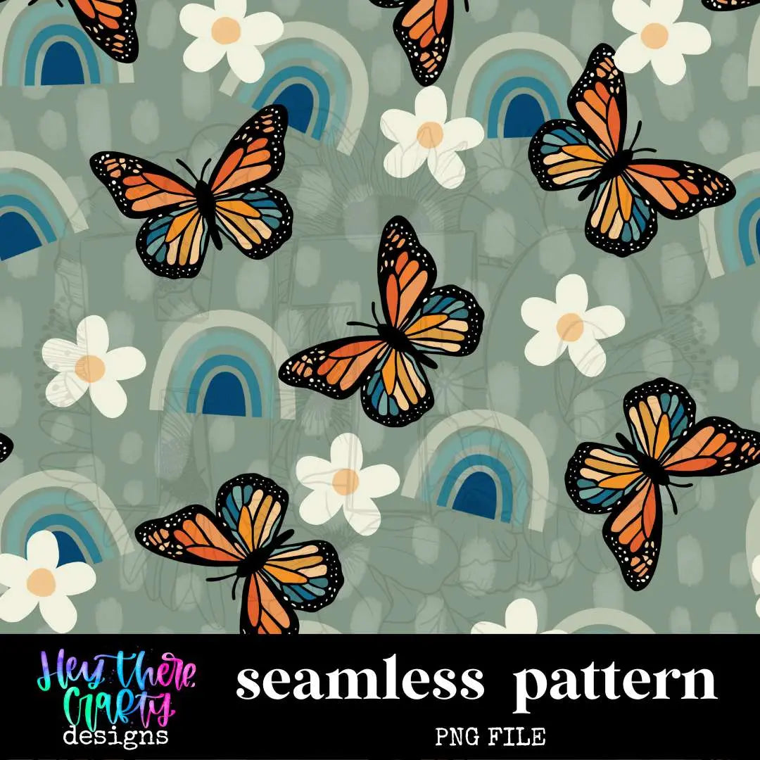 Retro Butterflies - Green | Pattern/Digital Paper - Hey There Crafty LLC