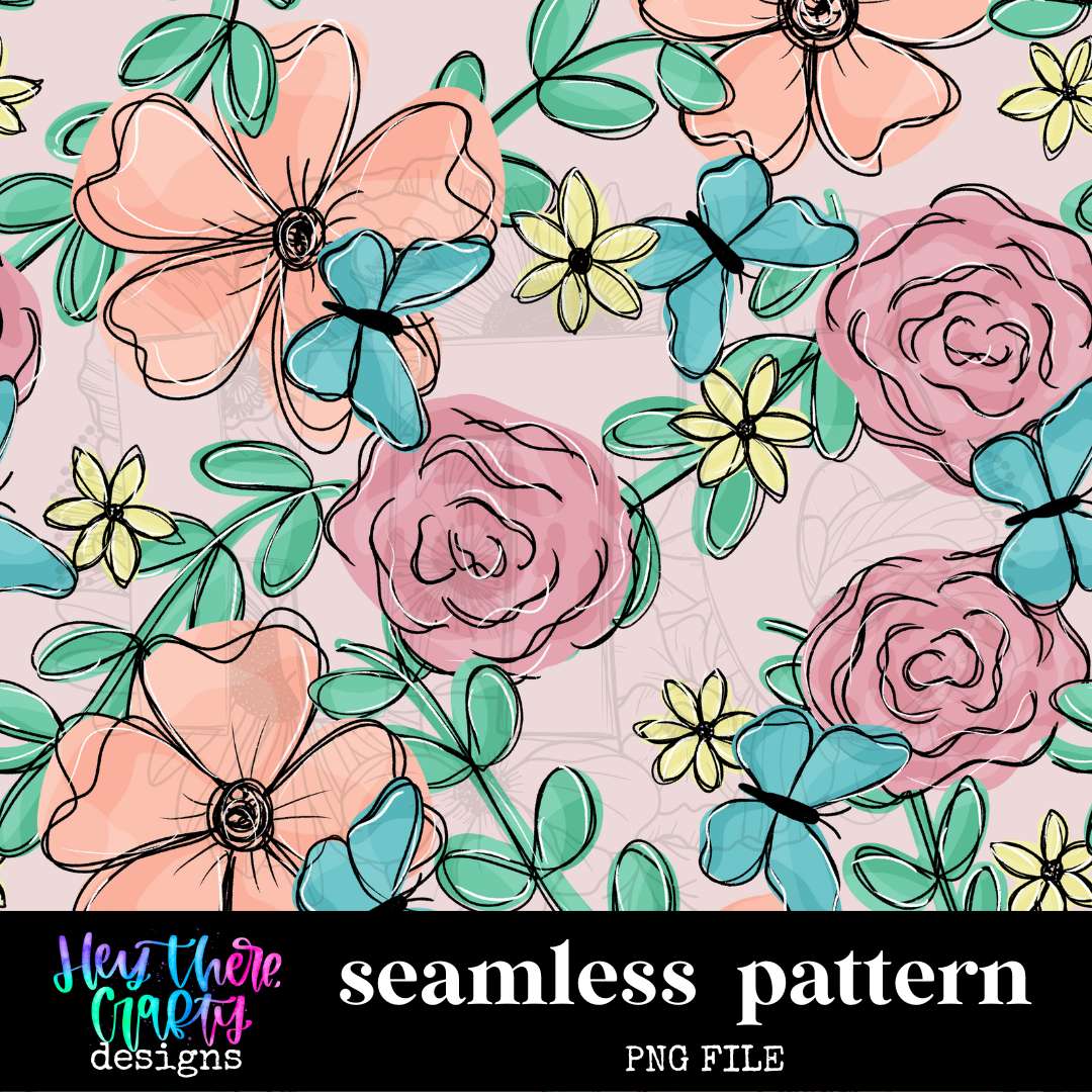 Spring Florals and Butterflies | Pattern/Digital Paper