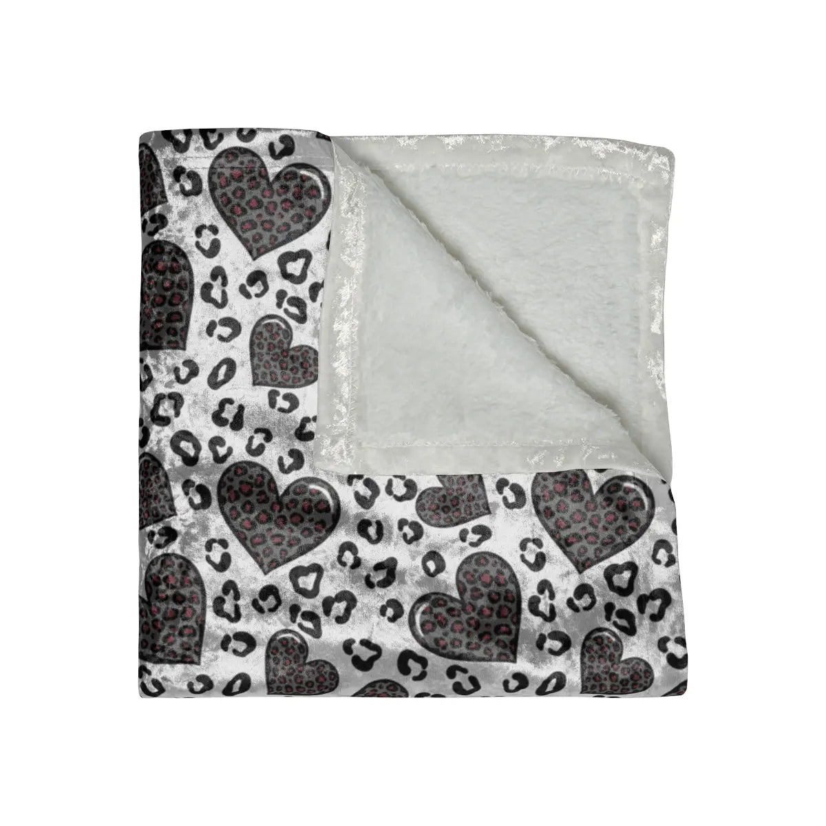 Grey & Red Leopard Hearts Crushed Velvet Blanket - Hey There Crafty LLC