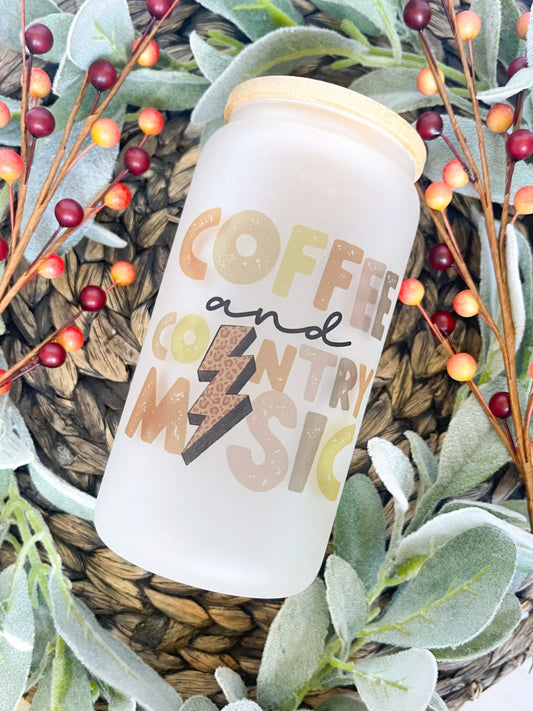 Coffee and Country Music | 16 oz Glass Can with Lid & Straw