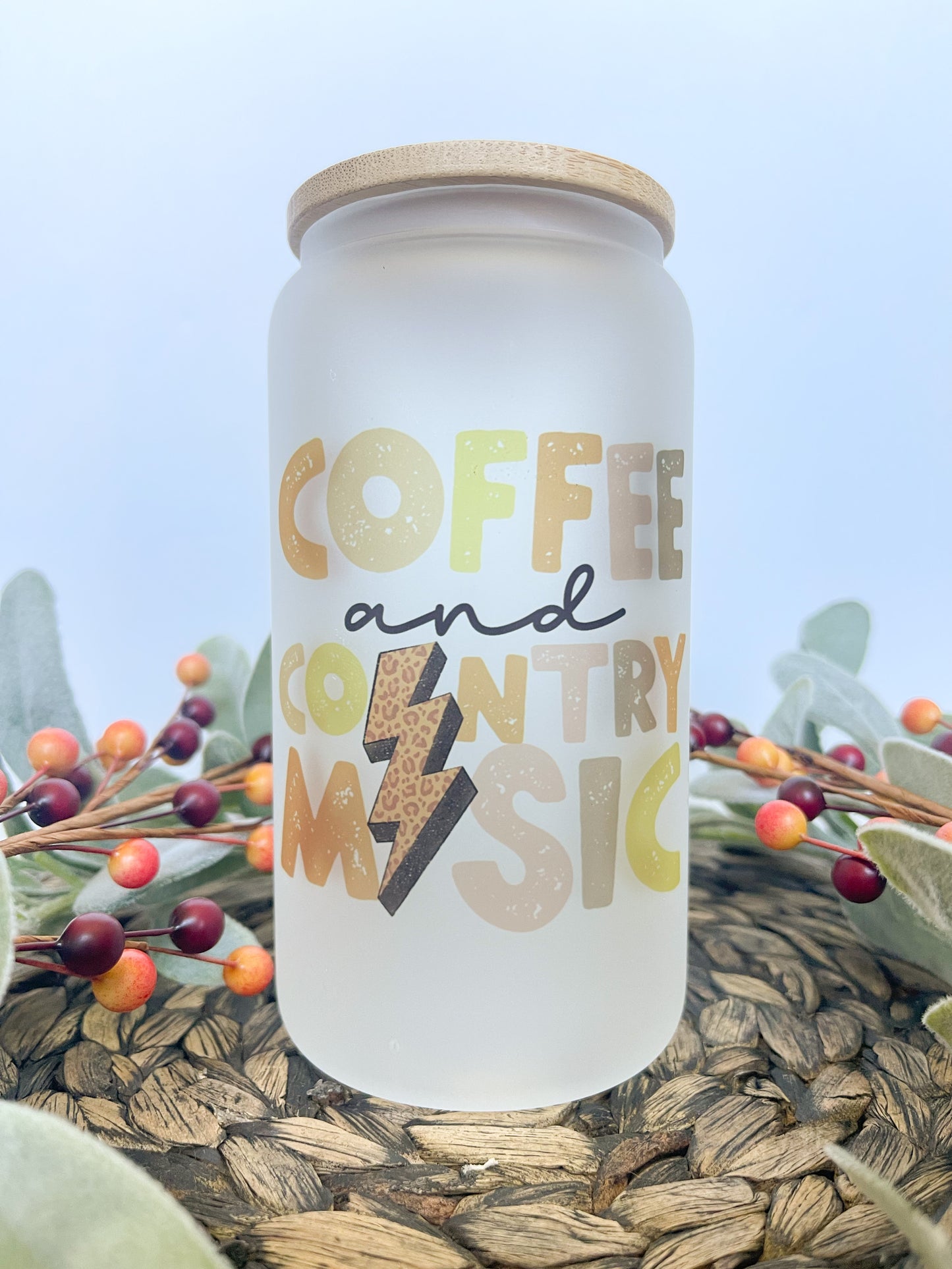 Coffee and Country Music | 16 oz Glass Can with Lid & Straw